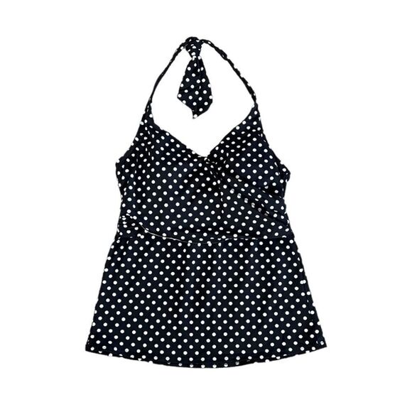 Lands End Polka Dot Halter Tankini Top Size 10 in Black and White - Picture 1 of 5